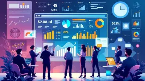 Business professionals digital dashboard financial charts strategic planning