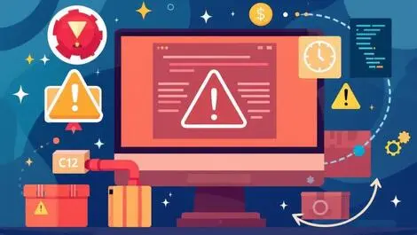Computer screen warning signs containers code software development vulnerability