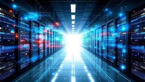 Realistic computer server room digital twin virtual data flows cybersecurity