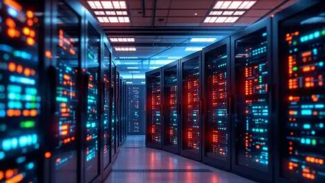 Photorealistic modern uk office data center servers networking it disruptions resilience