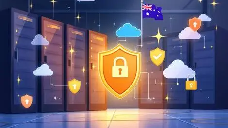 Secure server room cybersecurity firewalls cloud shields australia flag