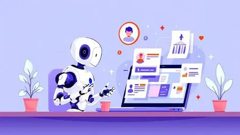 Digital assistant ai robot helping person open uk business bank account laptop