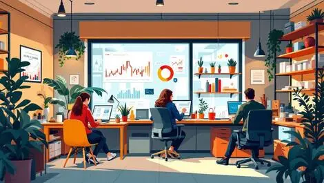 Uk small shop modern workspace people laptops data analytics cozy office