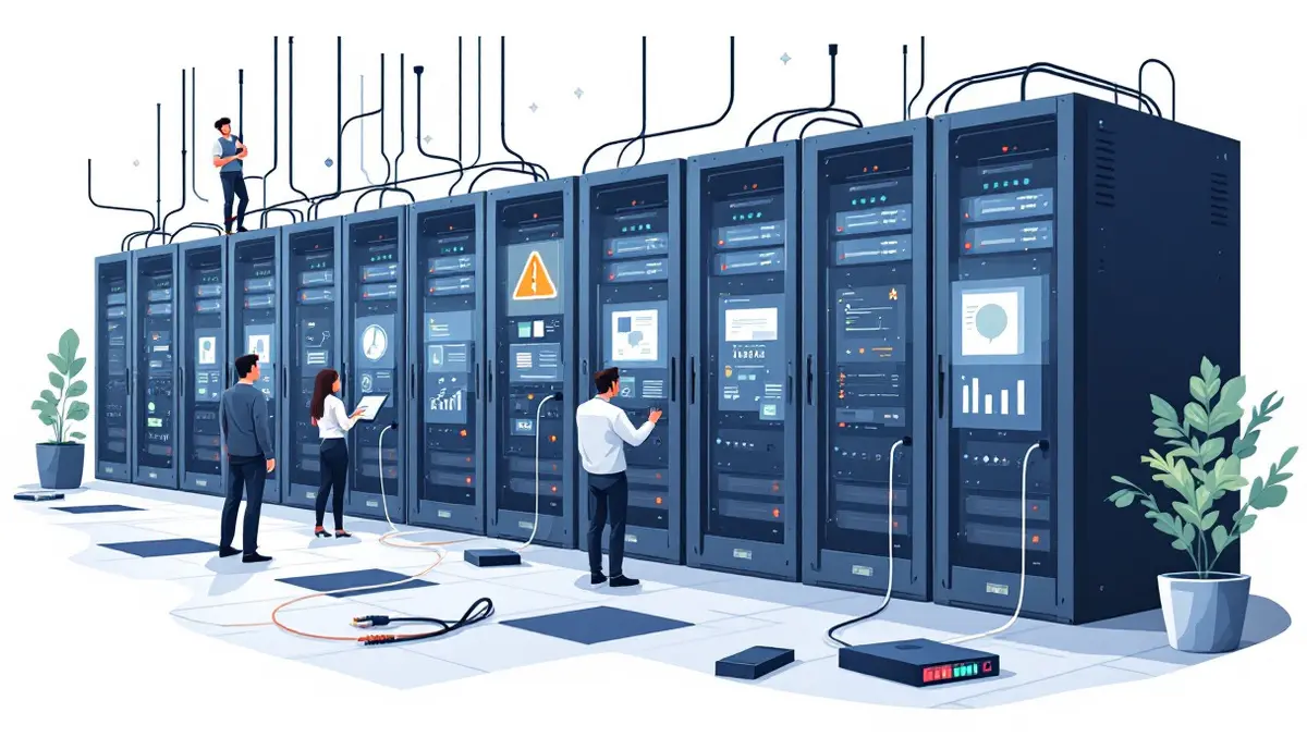 Modern data center servers network equipment it professionals monitoring system issues