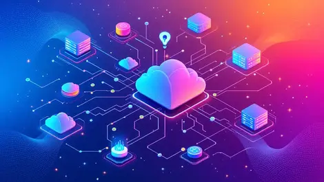 Detailed illustration interconnected data servers cloud platforms seamless integration