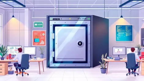 Mid sized office environment secure vault door server rack it professionals monitoring