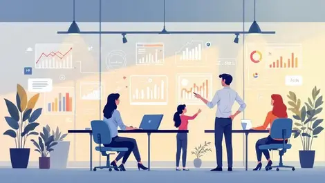 Business professionals interacting with digital interfaces automated hr payroll processes collaborative office scene