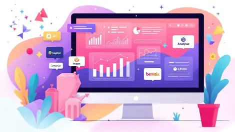 Digital illustration computer screen analytics charts graphs ai marketing