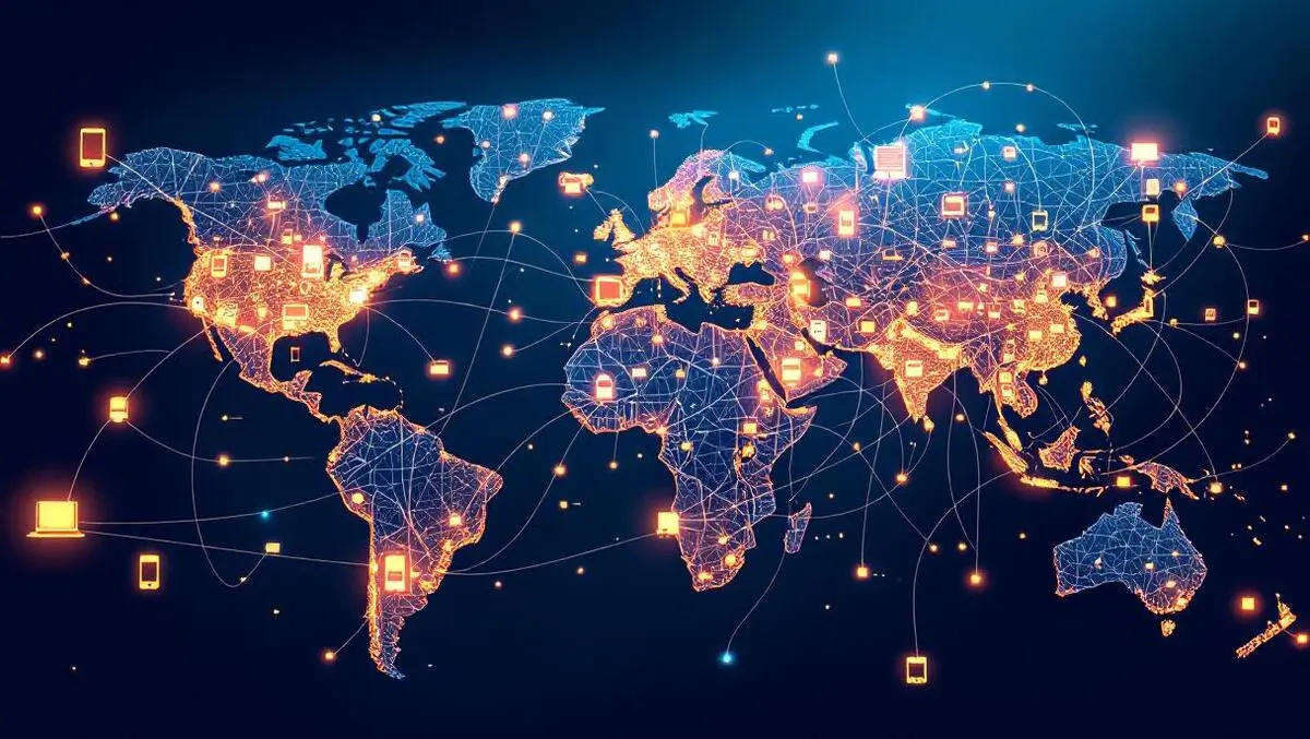 World map connected smart devices network lines china central hub highest density