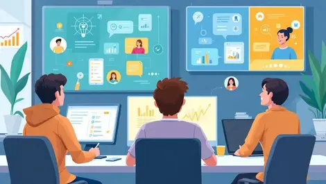 Office workers collaborating with ai digital assistants modern workplace