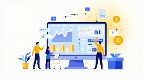 Payments team working around digital dashboard automated charts graphs