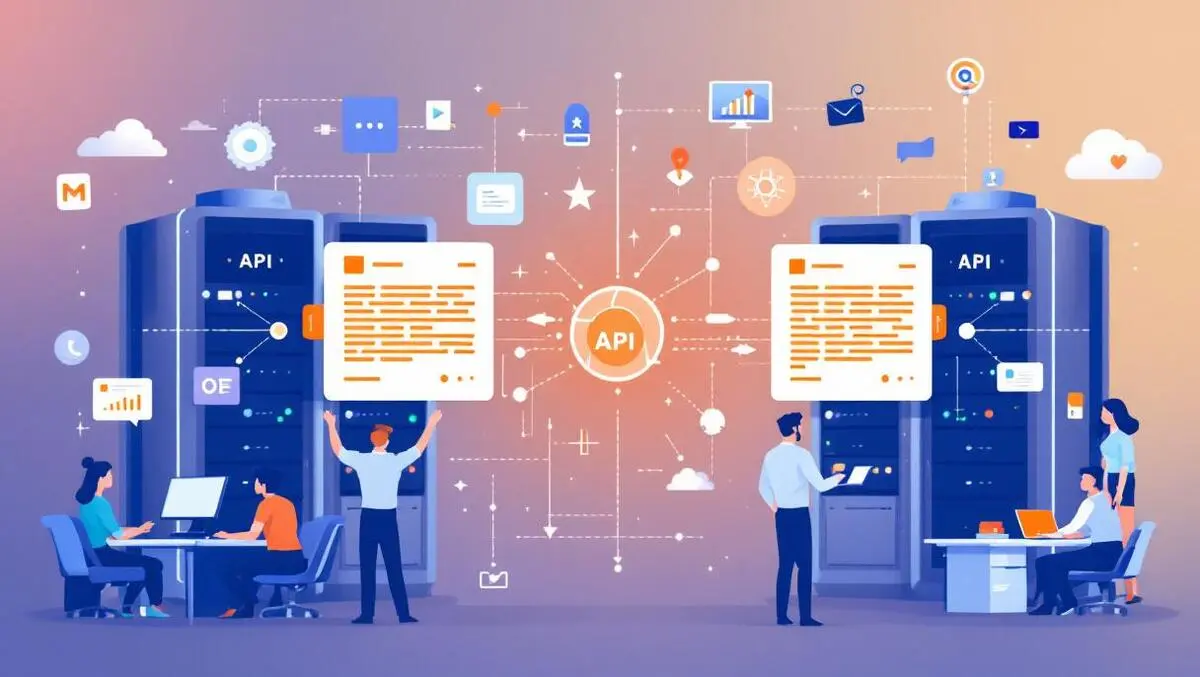 Digital illustration interconnected computer servers data streams teamwork