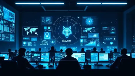 Uk soc night cinematic ai wolf zero trust cyber defence scene