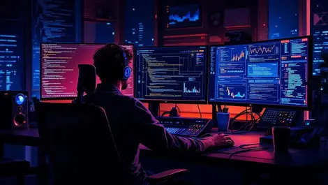 Nighttime software engineer workstation ai data stream debugging