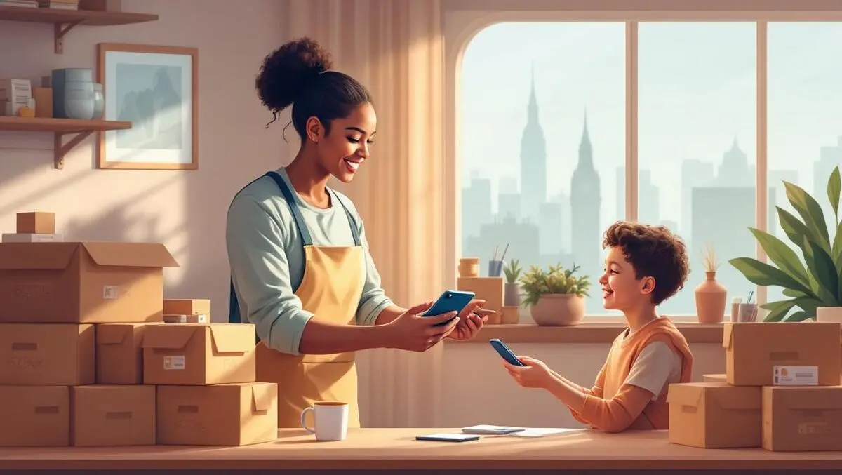 Uk charity worker giving refurbished phone to family community center