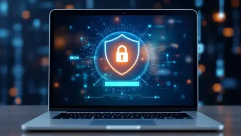 Biometric face scan laptop with shield lock anti fraud deepfakes