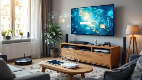 Uk living room cluttered smart devices overloaded wifi signals