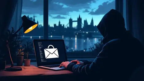 Uk home office dusk phishing laptop shadowy hook cyber threat