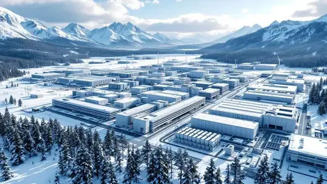 Nordic winter data center aerial wind turbines geothermal cooling