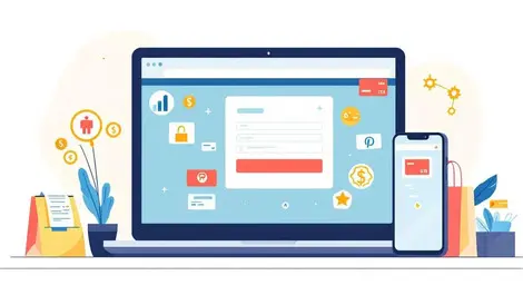 Modern online checkout laptop smartphone digital payments illustration