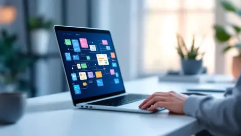 Modern laptop no code ai agent workflow automation minimalist office