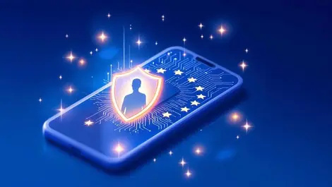 Eu digital identity wallet smartphone secure shield circuit stars
