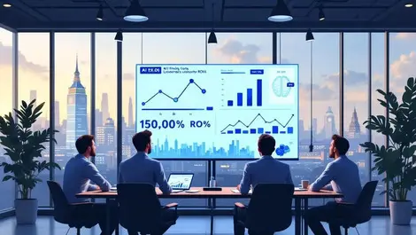 Uk office meeting london skyline ai brain roi charts rising costs