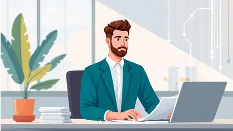 Calm banker mortgage office processing files greater manchester digital illustration